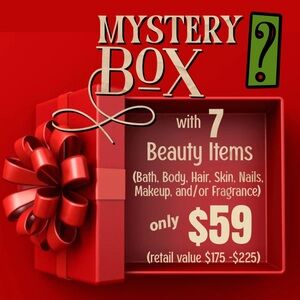 MYSTERY BOX W/7 BEAUTY ITEMS ONLY $59 (RETAIL $175-$225). ALL GIFT WRAPPED 🎁